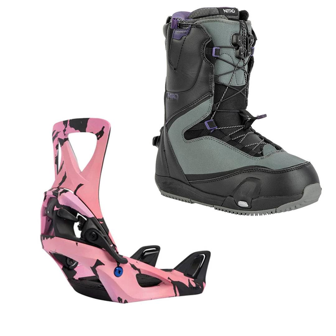 nitro pink snowboard Nitro Women's Cave TLS Step On Snowboard Boots w/Women's Step On Mediu – Alpine East